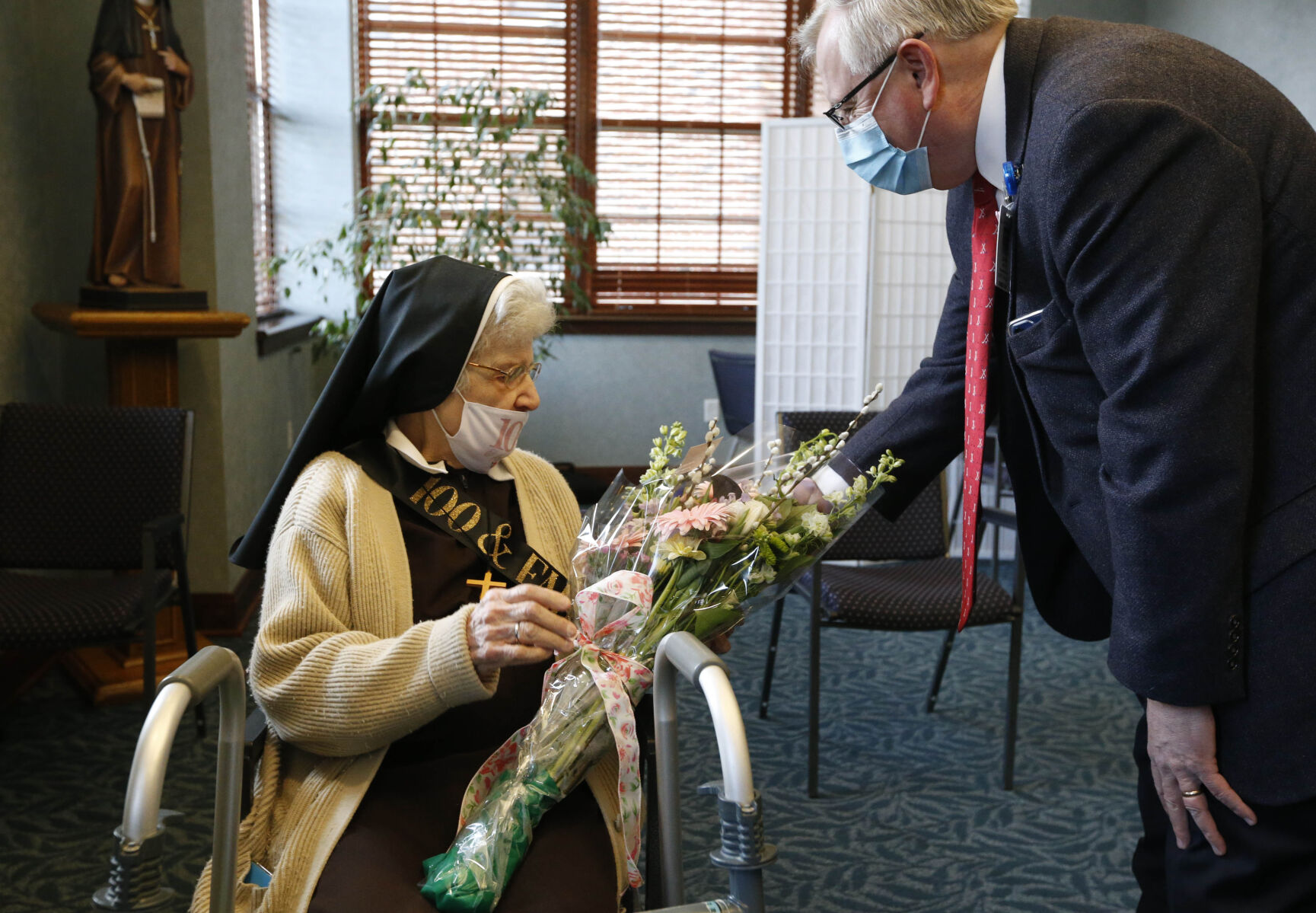 Sister Ursuline 100th birthday vaccination